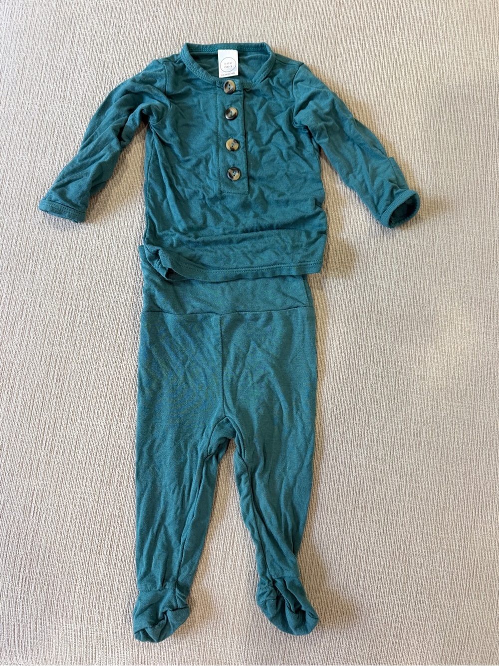 Lou Lou and company Luke teal Green Baby Two-Piece Footed Pajama Set newborn